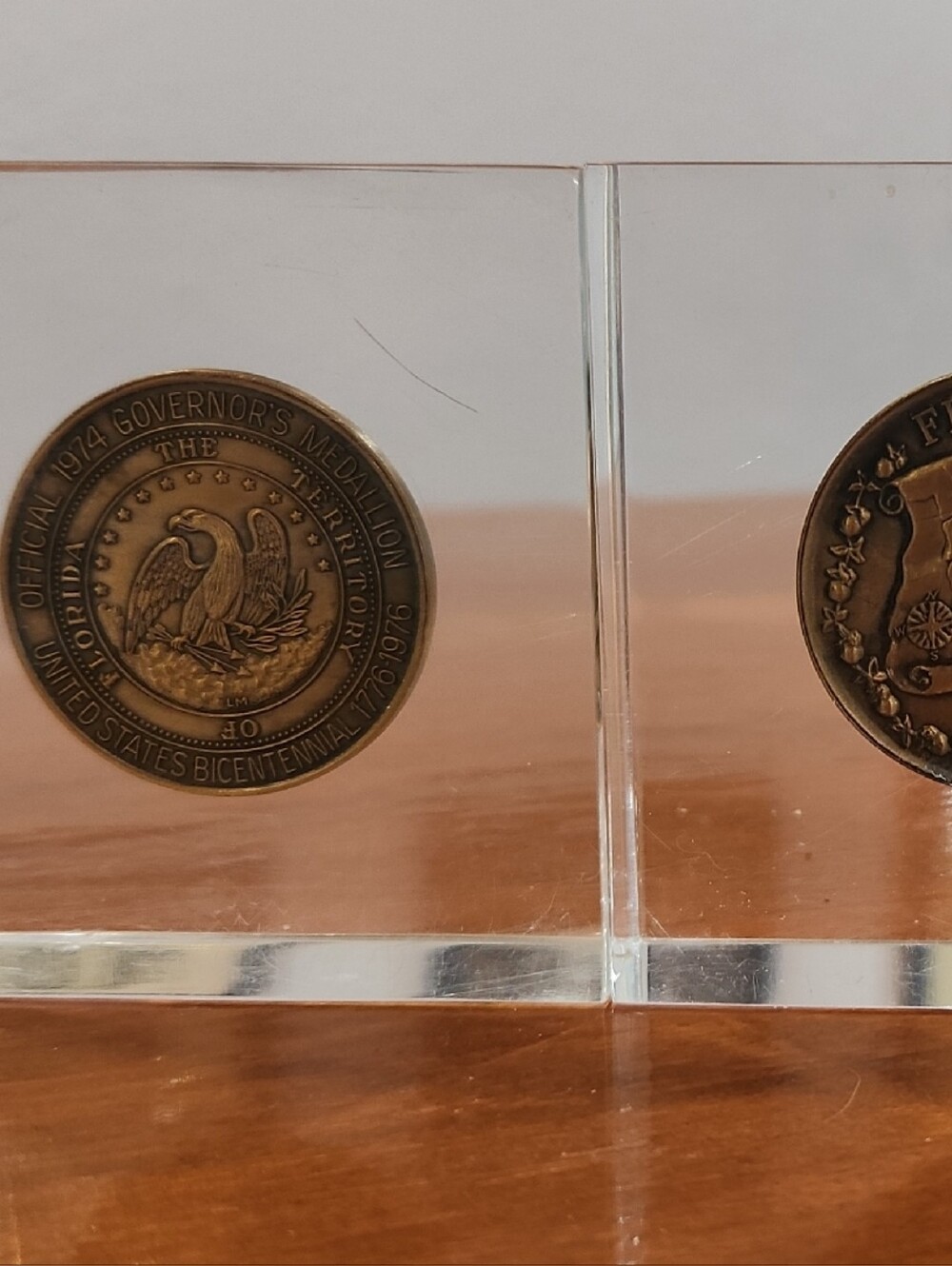 Antique Bronze State Seal Medallion Display - Brown & Clear